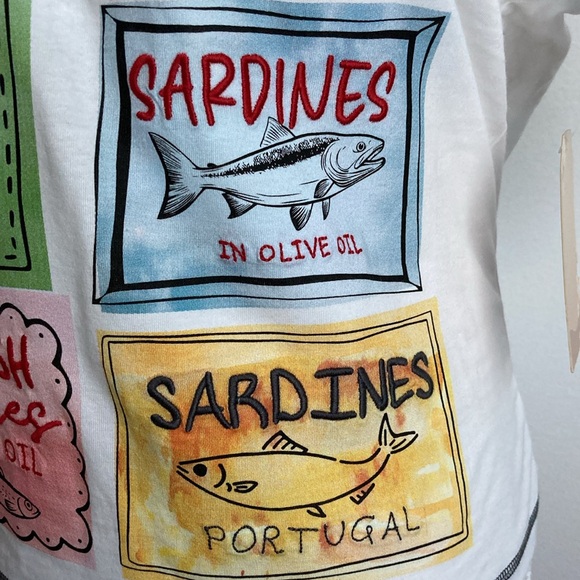 Trendy Collage of Sardines T-Shirt with Embroidered Wording - Picture 4 of 10